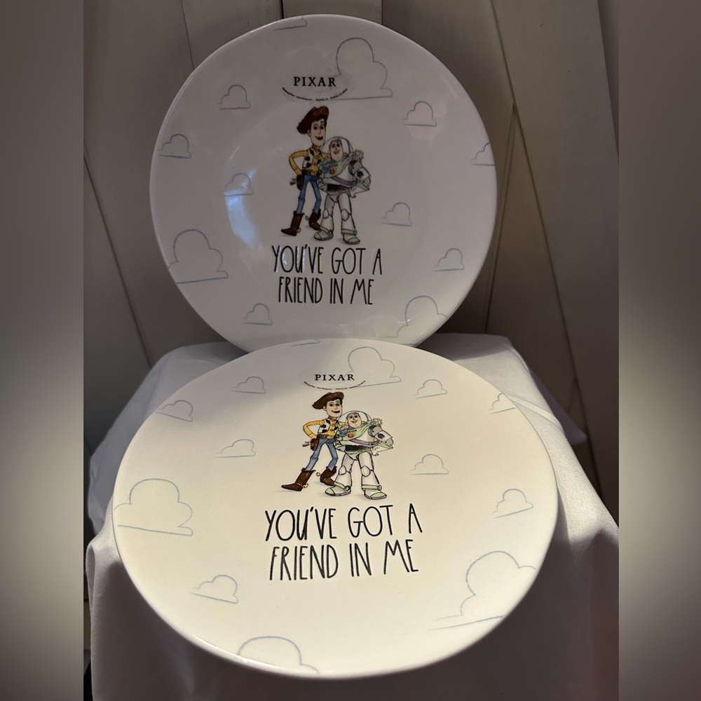 2 Rae Dunn PIXAR Toy Story WOODY and BUZZ 'You've Got A Friend In Me' Plate NEW